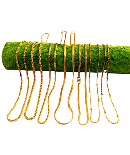 SHARALLE Gold Plated Brass Neck Chains for Pendants - Pack of 7 detail photo 4 showing backrope dori, hooks, tassels and nec...