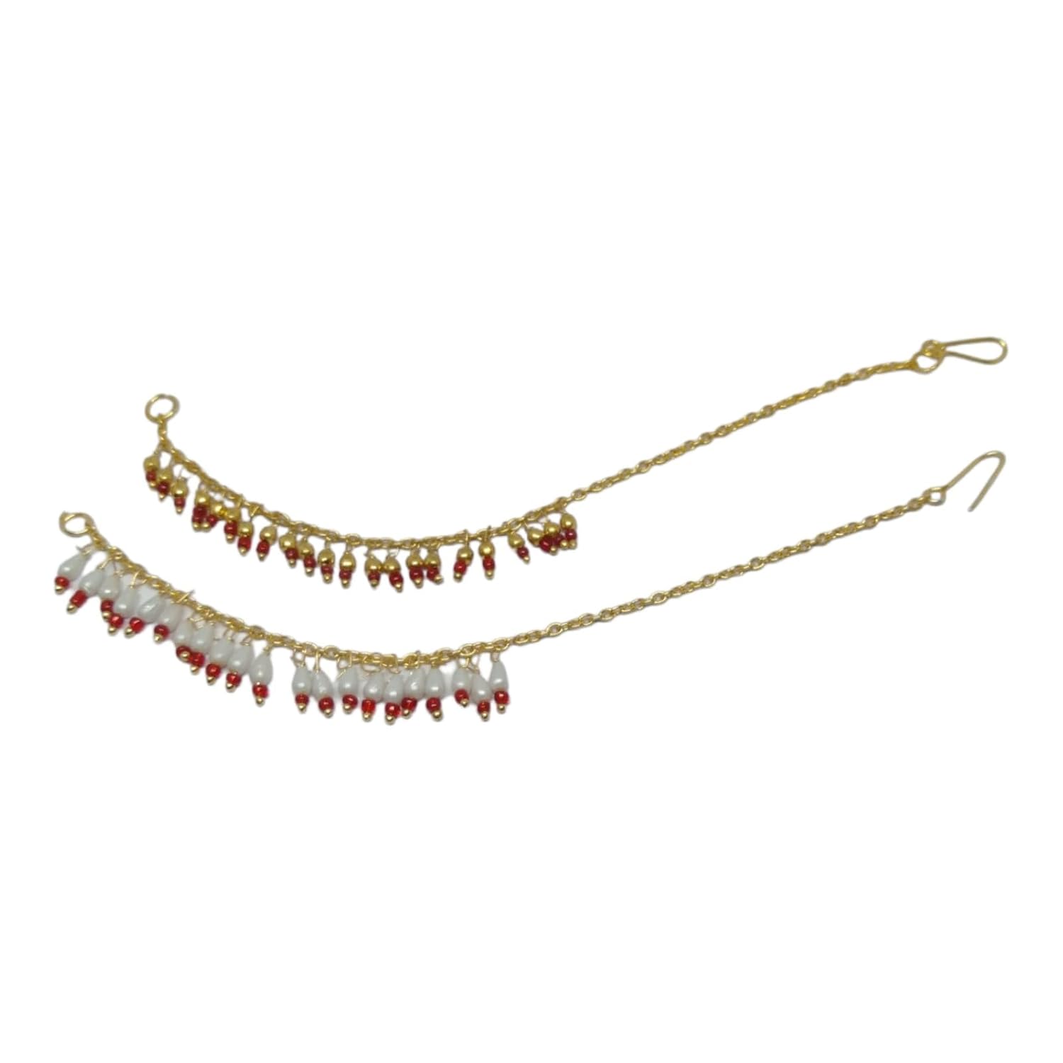 SHARALLE Fashion Nath Chain / Nose Pin Chain detail photo 2 showing backrope dori, hooks, tassels and necklace finishing