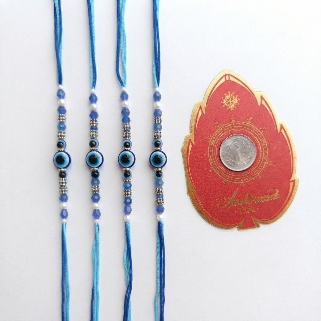 Evil Eye Rakhi Set of 4 - Designer Nazar Beads Rakhi Pack for Brother - View #1