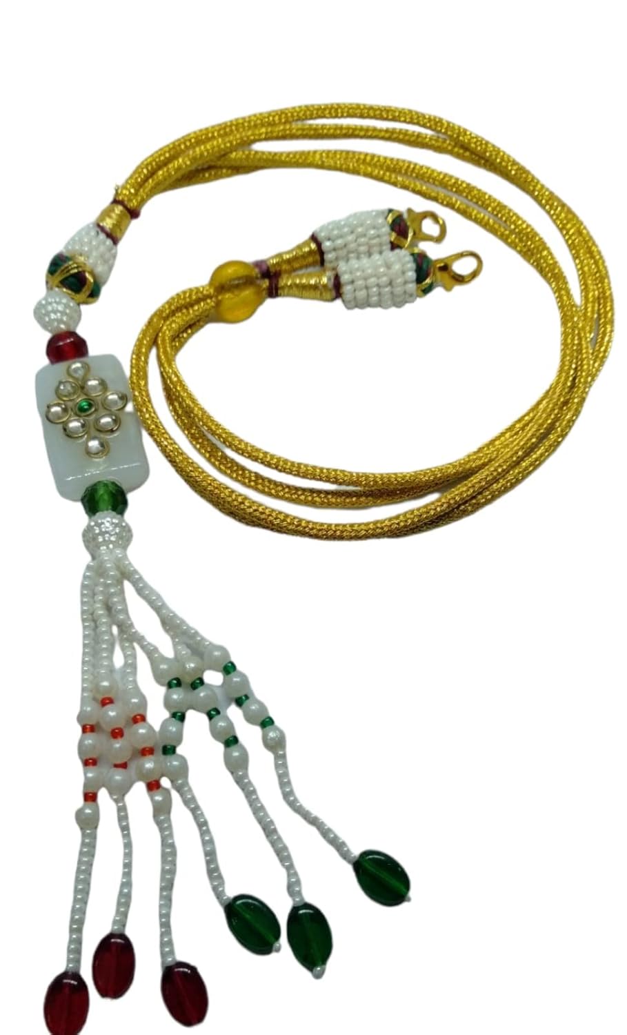 SHARALLE Adjustable Pearl Necklace Backrope Dori detail photo 3 showing backrope dori, hooks, tassels and necklace finishing
