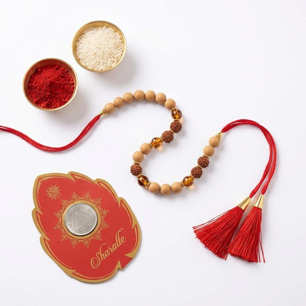 Chandan Rakhi Set of 4 - Pure Sandalwood Beads with Roli Chawal - View #3