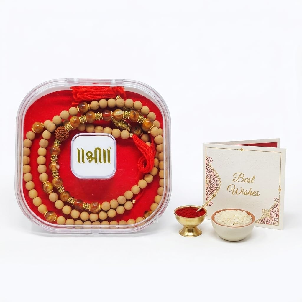 Chandan Rakhi Set of 4 - Pure Sandalwood Beads with Roli Chawal - View #4