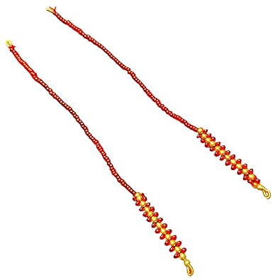 Red and Gold Beaded Ear Chain - Pair
