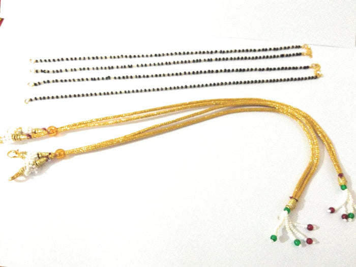 Necklace Backrope Dori and Black Bead Mangalsutra String Combo - Pack of 4