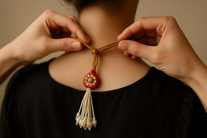 Pearl Beaded Kundan Tassel Necklace Backrope Dori