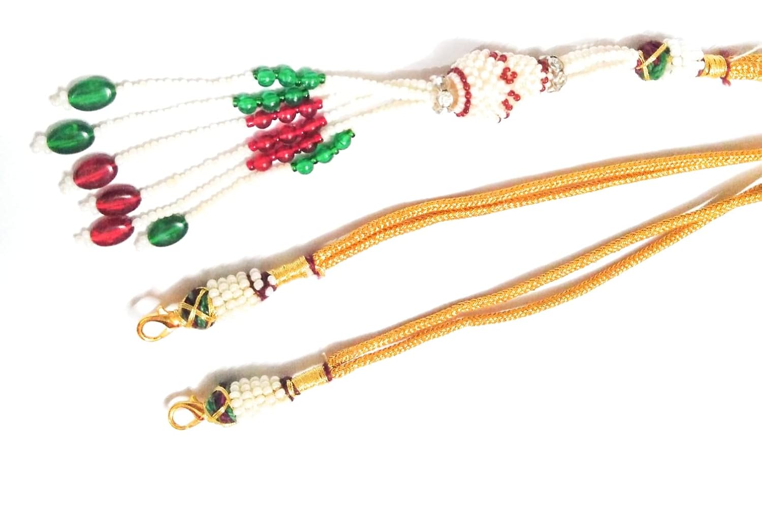 SHARALLE Handmade Metallic Necklace Backrope With Hook and Tassel detail photo 3 showing backrope dori, hooks, tassels and n...