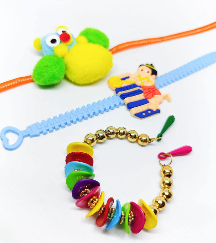 Kids Car Toy Rakhi Set of 3 - Cartoon Character Rakhi for Boys with Roli Chawal