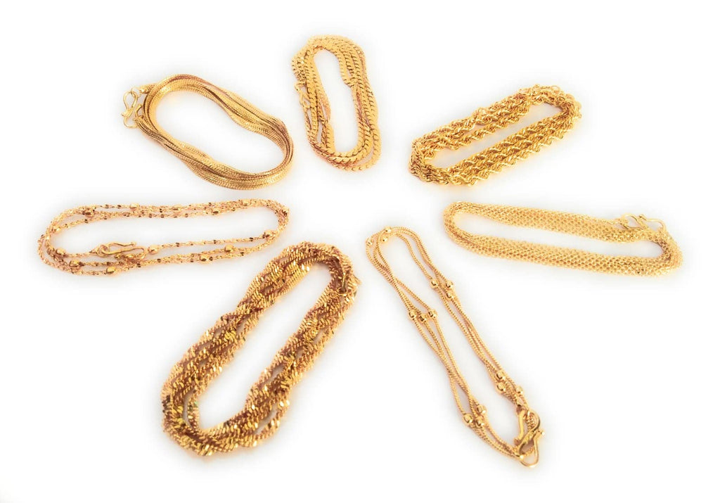 SHARALLE Gold Plated Brass Neck Chains for Pendants - Pack of 7 detail photo 5 showing backrope dori, hooks, tassels and nec...