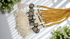 SHARALLE Green Necklace Backrope Dori With Pearl Tassel detail photo 5 showing backrope dori, hooks, tassels and necklace fi...