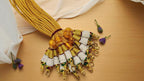 SHARALLE Pearl Beaded Kundan Tassel Necklace Backrope Dori detail photo 4 showing backrope dori, hooks, tassels and necklace...