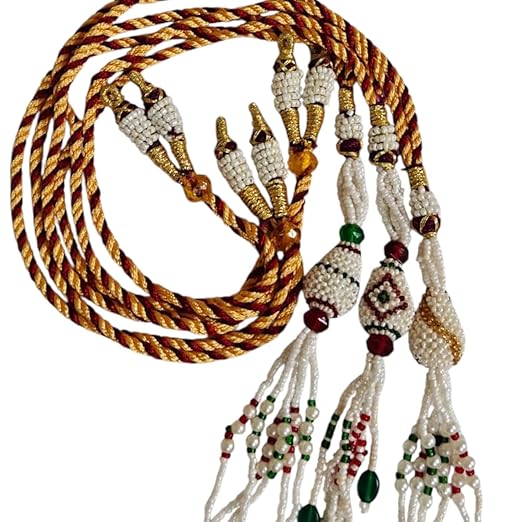 Zari Thread Necklace Backrope Dori With Beaded Tassels - 3 Piece Set - SHARALLE Necklace Backrope Dori