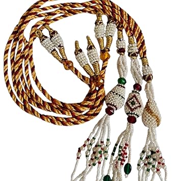 Zari Thread Necklace Backrope Dori With Beaded Tassels - 3 Piece Set