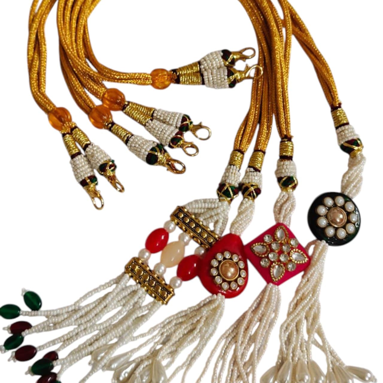 SHARALLE Decorative Necklace Backrope Dori With Beaded Tassels - Pack of 4 detail photo 2 showing backrope dori, hooks, tass...