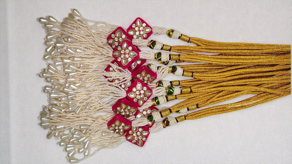 SHARALLE Pearl Tassel Necklace Backrope Dori With Pink Crystal Pendant detail photo 5 showing backrope dori, hooks, tassels...