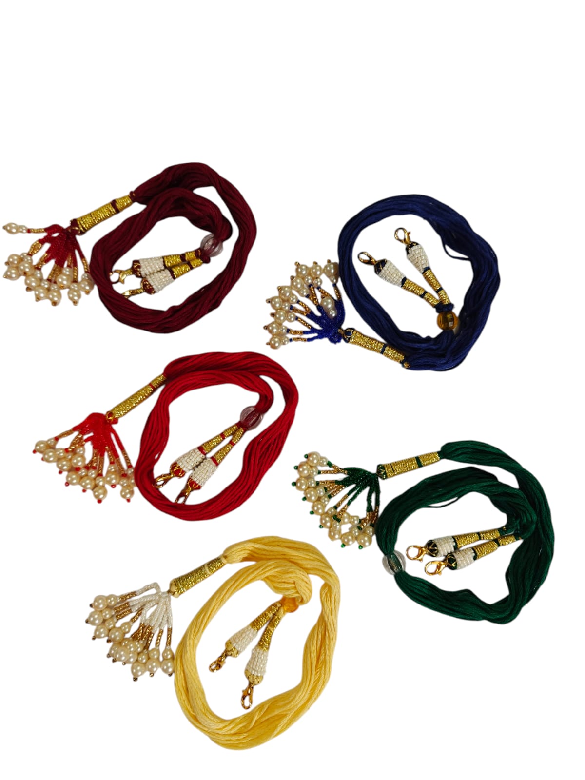 Handmade Cotton Necklace Back Rope Combo Pack of 5 | Multicolor Adjustable Dori Set with Pearl Tassels | Necklace Extension Strings for Silk Thread, Terracotta & Handmade Jewellery