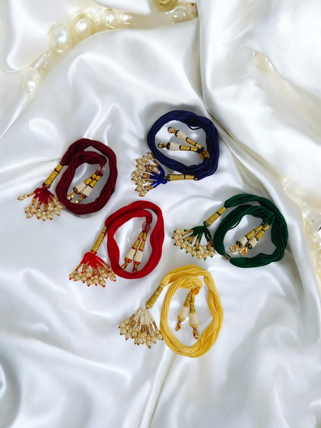 Handmade Cotton Necklace Back Rope Combo Pack of 5 | Multicolor Adjustable Dori Set with Pearl Tassels | Necklace Extension Strings for Silk Thread, Terracotta & Handmade Jewellery