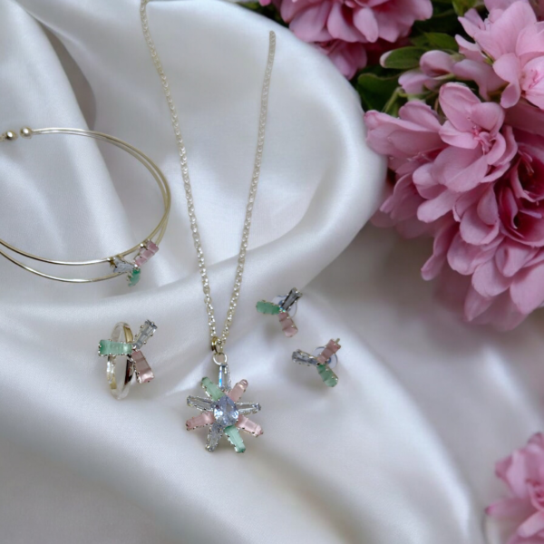 Pastel Crystal Pendant with Earrings,Bracelet and Ring Set