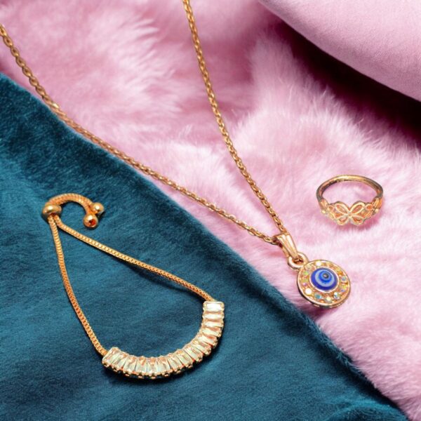 evil eye rose gold pendant x bracelet combo